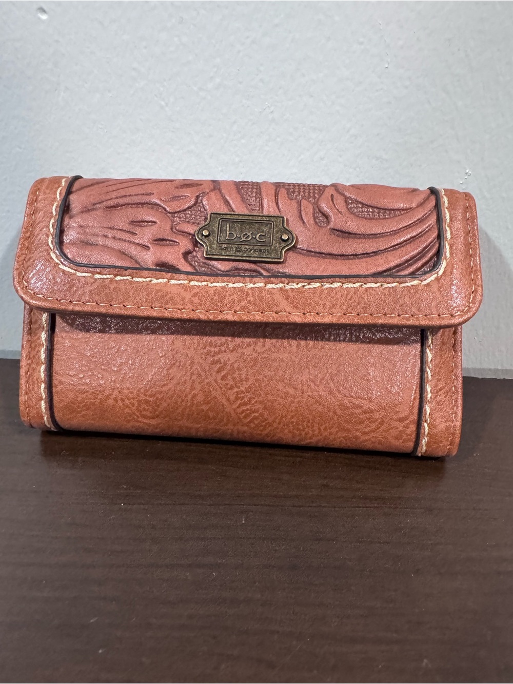 b.o.c. Embossed Tan/Brown Leather Wallet
